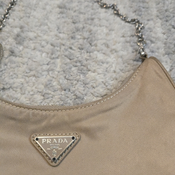 PRADA Shoulder Bag Nylon Beige Silver Chain Srrap - Picture 4 of 16